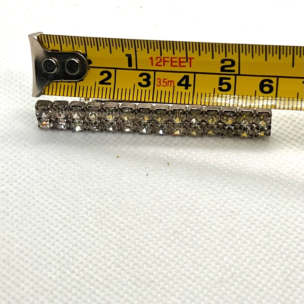 Vintage Retro MCM Double Line Clear Rhinestone Bar Brooch‎ Pin